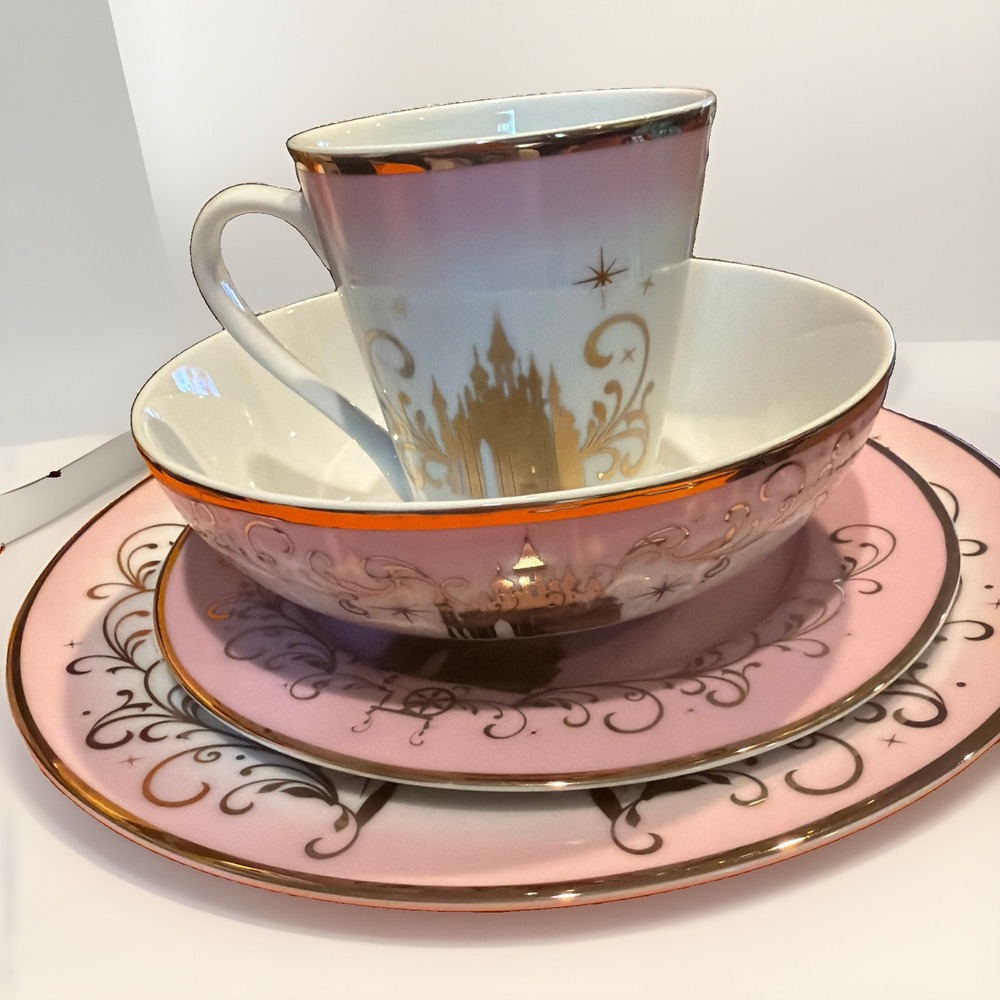 Disney Rapunzel China Dinner Set Pink Floral Porcelain Plates Bowl Coffee Cup